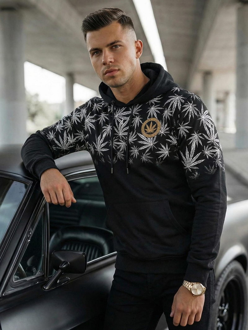 Juodas vyriškas džemperis su gobtuvu OZONEE O/B272Z