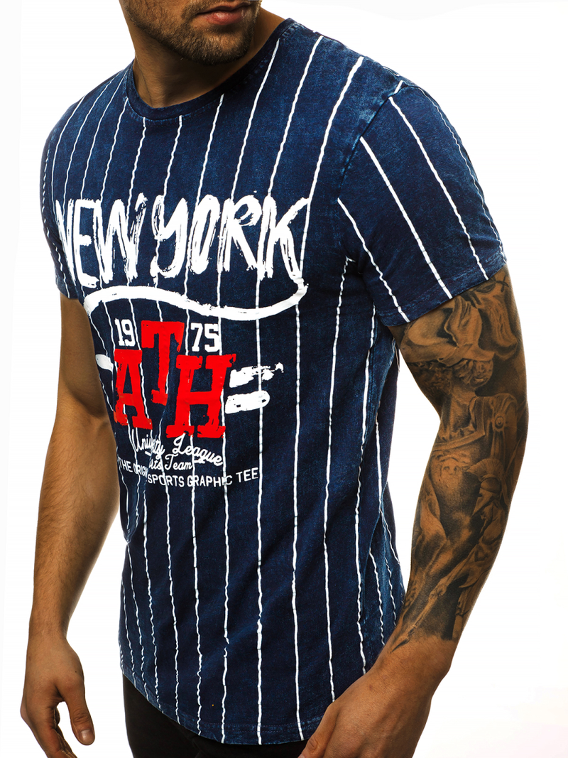 Tamsiai mėlyni vyriški marškinėliai OZONEE HFM/017