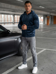 Granatinė vyriškas veliūrinis džemperis su gobtuvu OZONEE JS/8B1168/25Z