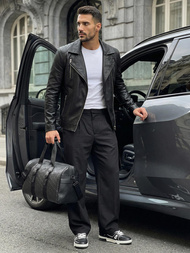 Juoda vyriška odinė striukė OZONEE JS/11Z8067Z