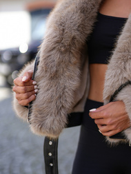 Juodai-smėlinis moteriška odinė striukė OZONEE JS/61M8510/392B