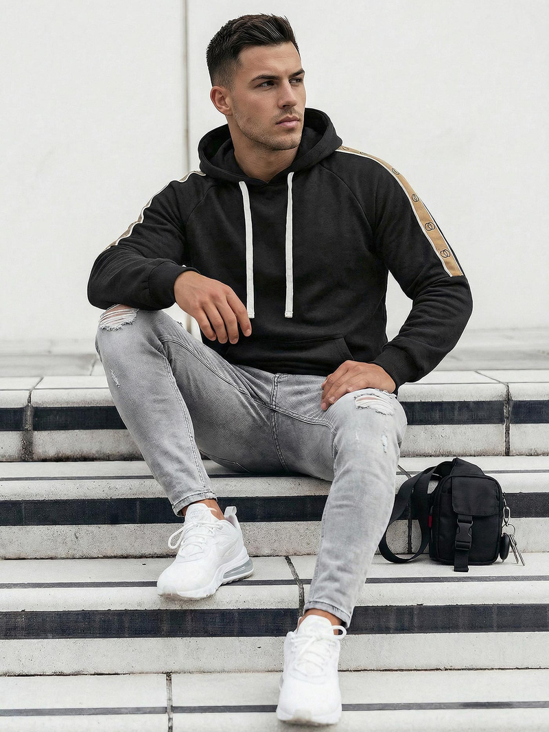 Juoda vyriškas džemperis su gobtuvu OZONEE JS/8B1730/3Z