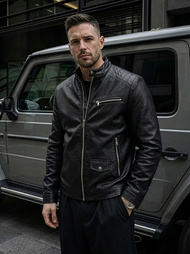 Juoda vyriška odinė striukė OZONEE JS/11Z8021