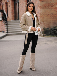 Smėlinis Moteriška Odinė Striukė OZONEE O/81331