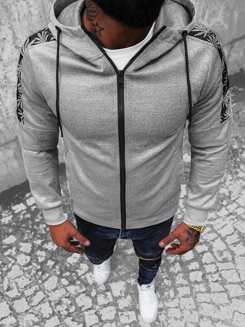 Pilkas vyriškas džemperis su gobtuvu OZONEE JS/B8120