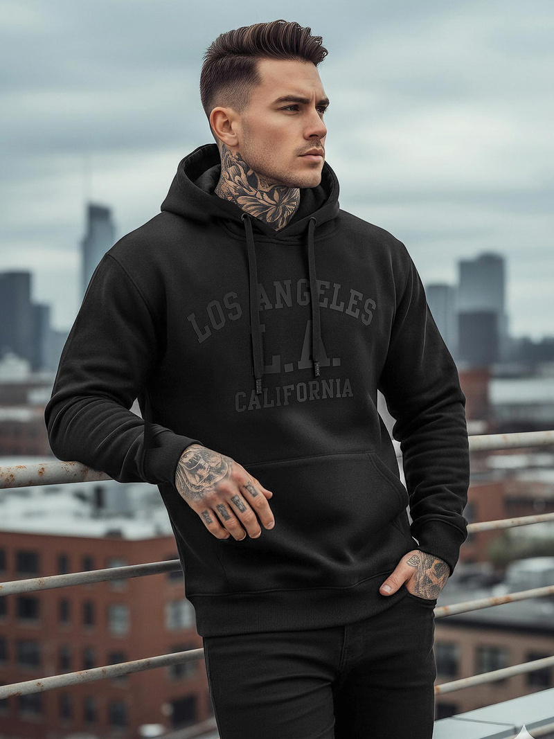 Juoda vyriškas džemperis su gobtuvu OZONEE JS/8B1972/3