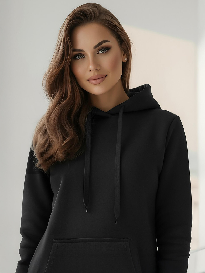 Juodas moteriškas džemperis su gobtuvu OZONEE JS/YS10003/3Z