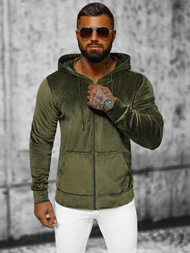 Rusvai žalsva vyriškas veliūrinis džemperis su gobtuvu OZONEE JS/8B1168/29