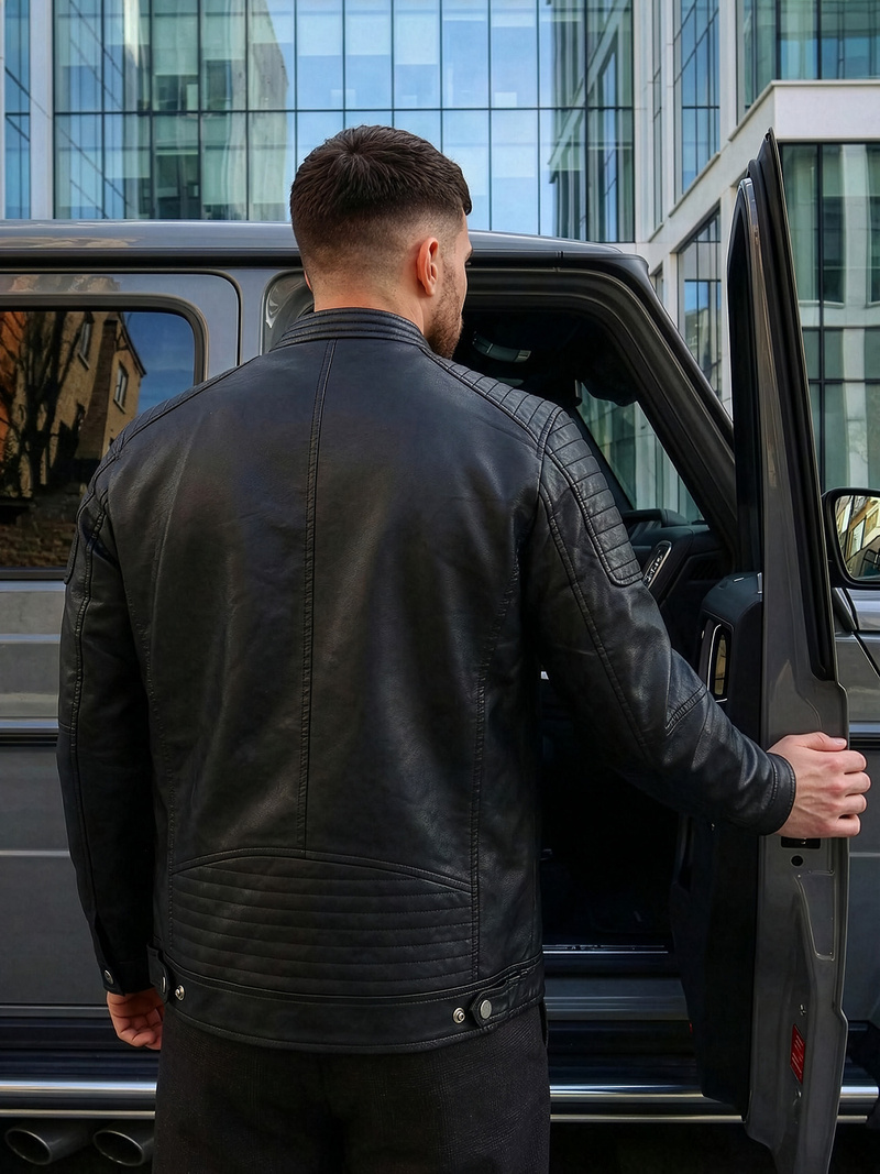 Juoda vyriška odinė striukė OZONEE JS/11Z8137