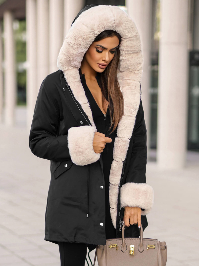 Juoda moteriška žieminė striukė OZONEE JS/M763/392Z