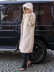 Smėlinis moteriška žieminė striukė iš kailio OZONEE JS/11Z8250