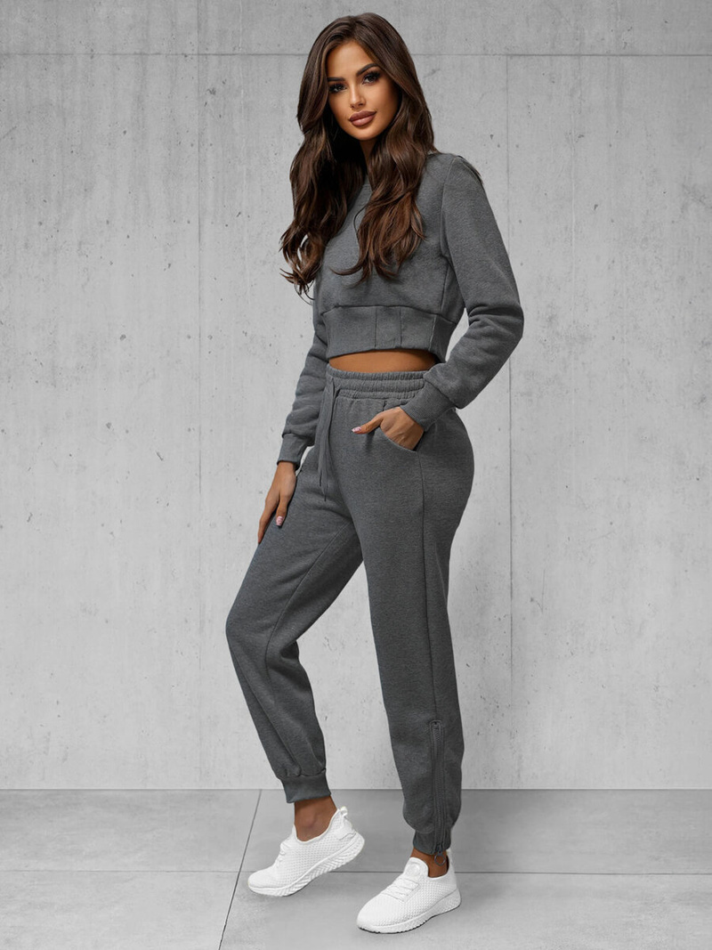 Grafitinis moteriškas sportinis dviejų dalių kostiumas OZONEE JS/8C78/5Z