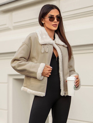 Smėlinis Moteriška Odinė Striukė OZONEE JS/11Z8178