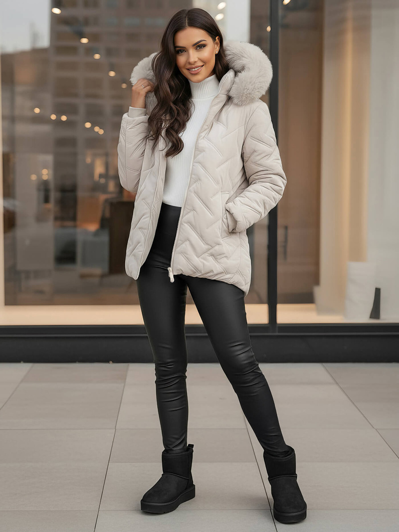 Šviesiai-pilkas moteriška striukė OZONEE JS/16M9296/280Z