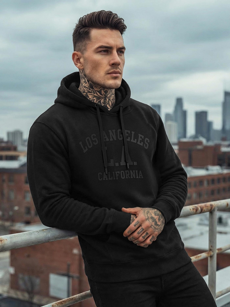 Juoda vyriškas džemperis su gobtuvu OZONEE JS/8B1972/3