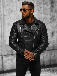 Juoda vyriška odinė striukė OZONEE JS/11Z8056