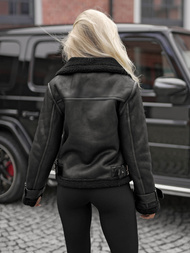 Juoda moteriška odinė striukė OZONEE JS/61M8501/392BZ