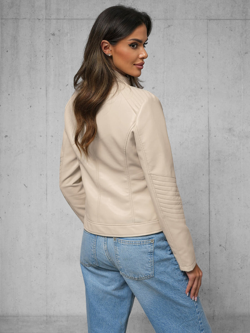 Smėlinis Moteriška Odinė Striukė OZONEE JS/11Z8131