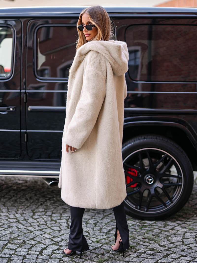 Smėlinis moteriška žieminė striukė iš kailio OZONEE JS/11Z8250