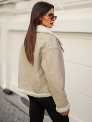 Smėlinis Moteriška Odinė Striukė OZONEE JS/11Z8178