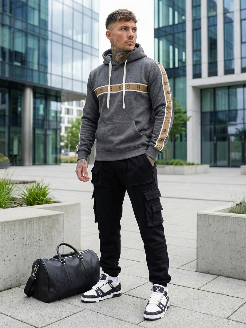 Grafitinis vyriškas džemperis su gobtuvu OZONEE JS/8B1729/5Z