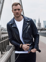 Juoda vyriška odinė striukė OZONEE O/5625Z