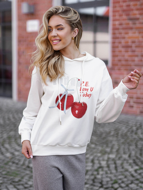 Baltas moteriškas džemperis su gobtuvu OZONEE JS/8B856/1