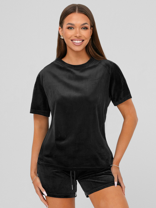 Juodas moteriškas veliūrinis sportinis kostiumas OZONEE JS/35C1616/3