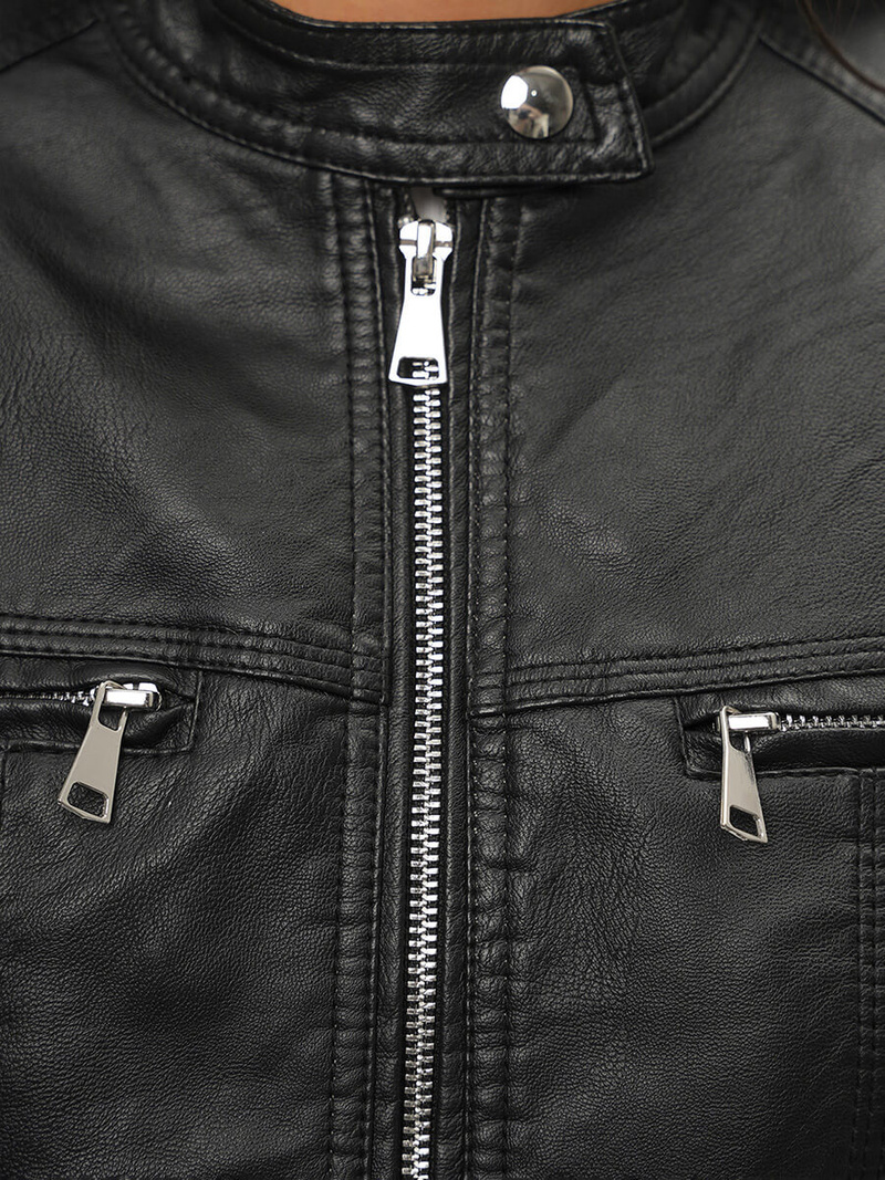 Juoda Moteriška Odinė Striukė OZONEE JS/11Z8010