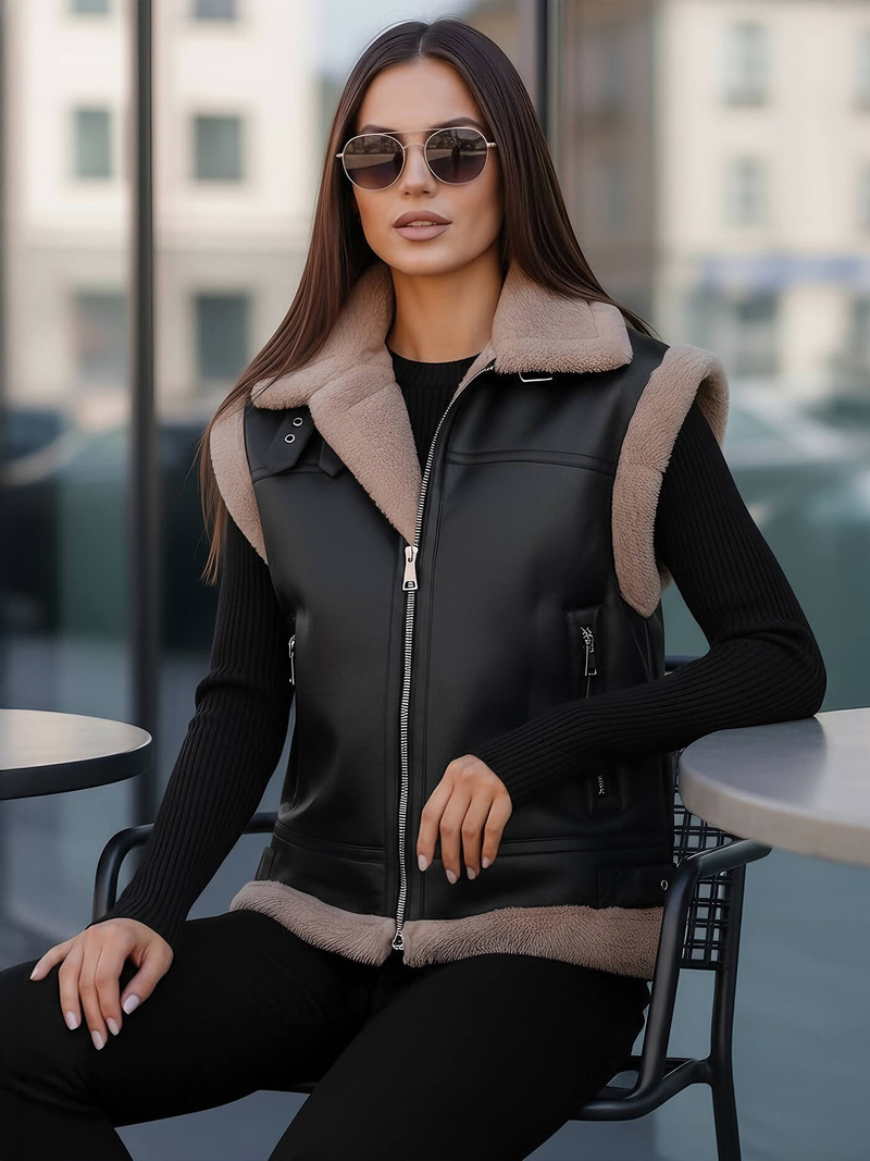 Juoda moteriška odinė liemenė OZONEE JS/61M8503/392Z