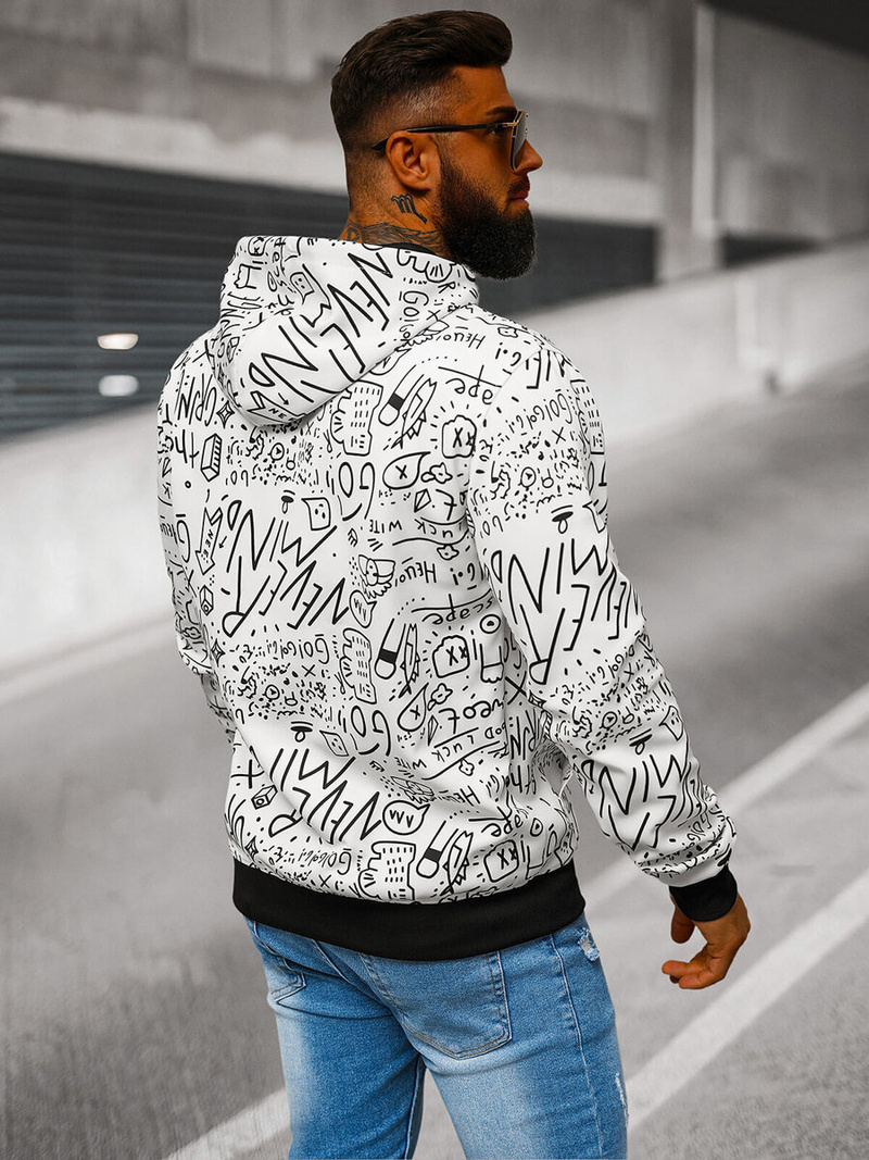 Baltas vyriškas džemperis su gobtuvu OZONEE JS/8B1182/1