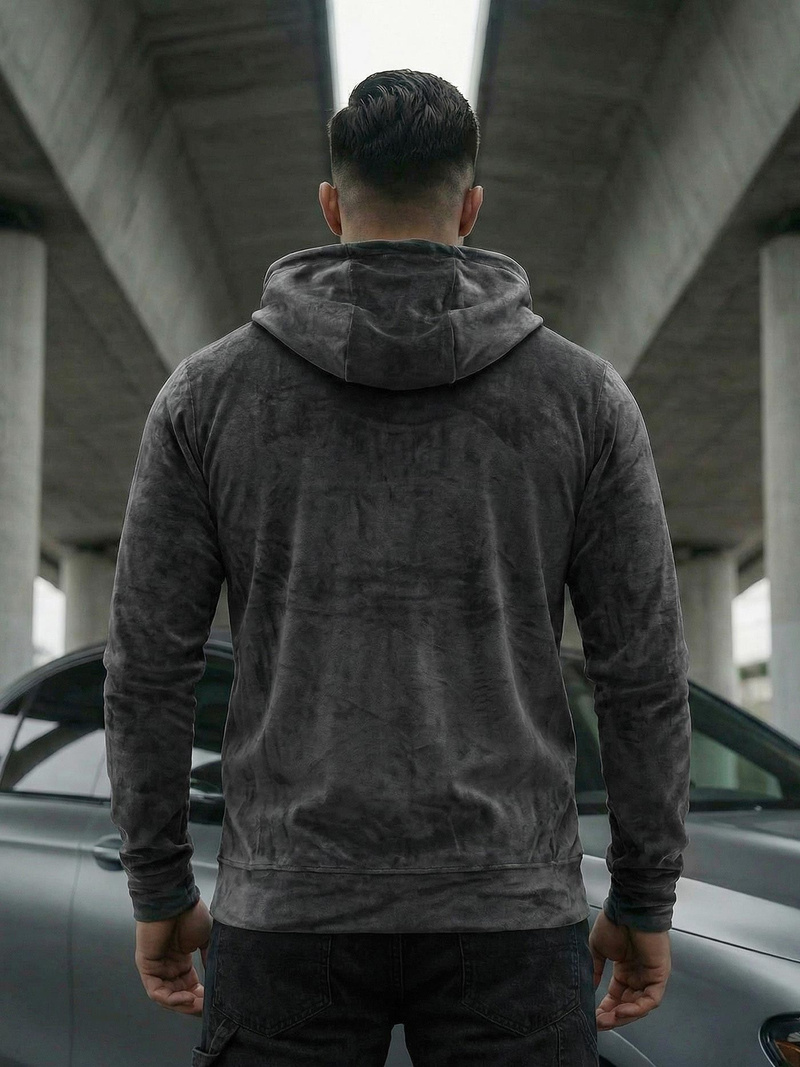 Grafitinis vyriškas veliūrinis džemperis su gobtuvu OZONEE JS/8B1168/6Z