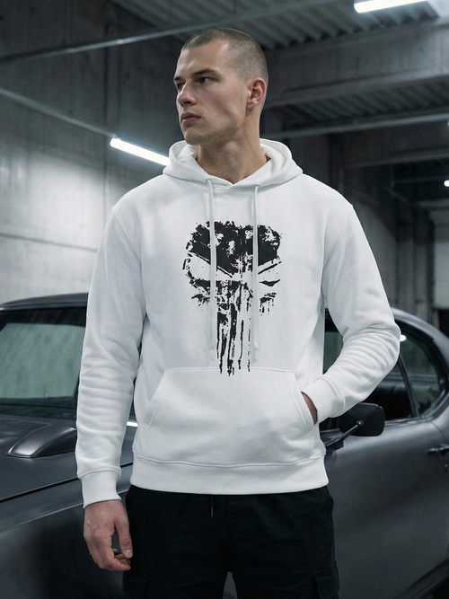 Baltas vyriškas džemperis su gobtuvu OZONEE JS/65B3907/1Z