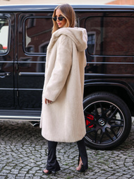 Smėlinis moteriška žieminė striukė iš kailio OZONEE JS/11Z8250