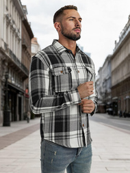 Juodai-balti vyriški marškiniai OZONEE NB/MC728N/3