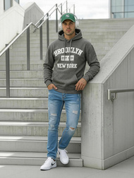 Grafitinis vyriškas džemperis su gobtuvu OZONEE JS/8B1767/5Z