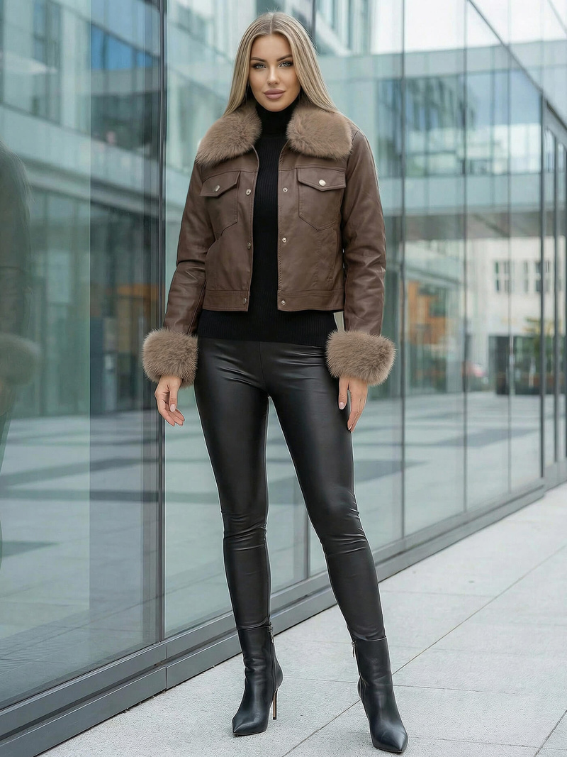 Šokoladas moteriška odinė striukė OZONEE JS/61M8513/158