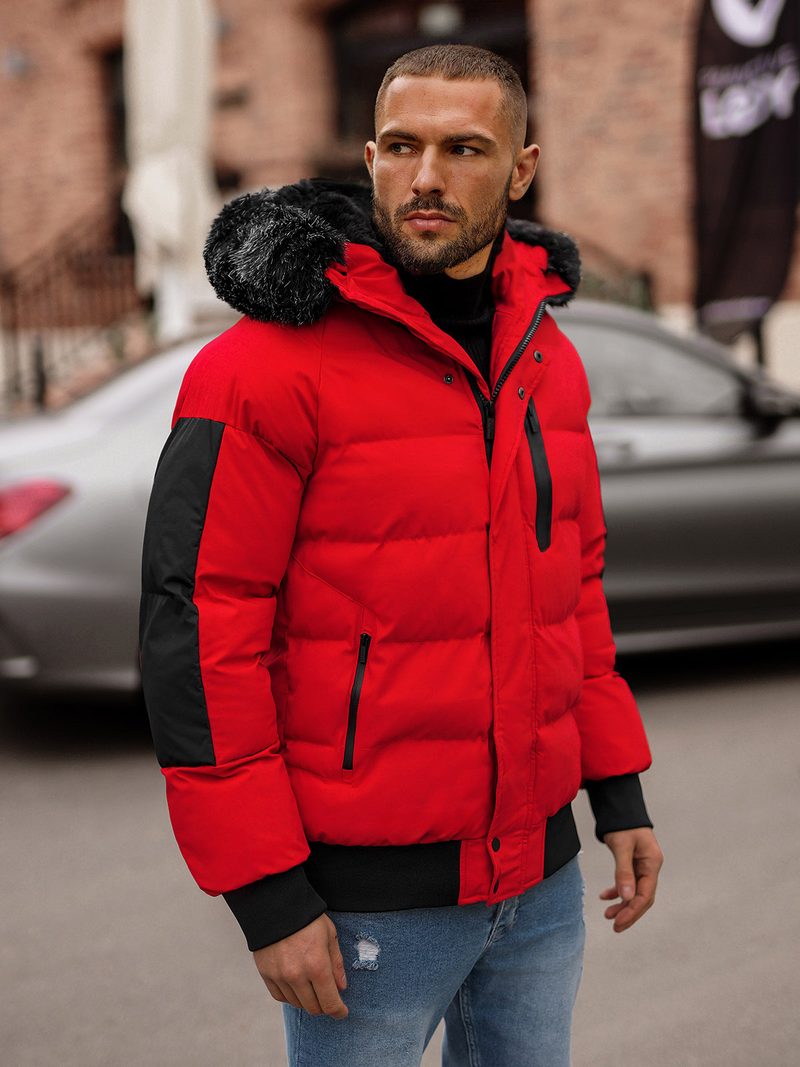 Raudona vyriška žieminė striukė OZONEE O/M798Z