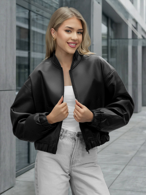 Juoda Moteriška Odinė Striukė OZONEE JS/11Z8281Z