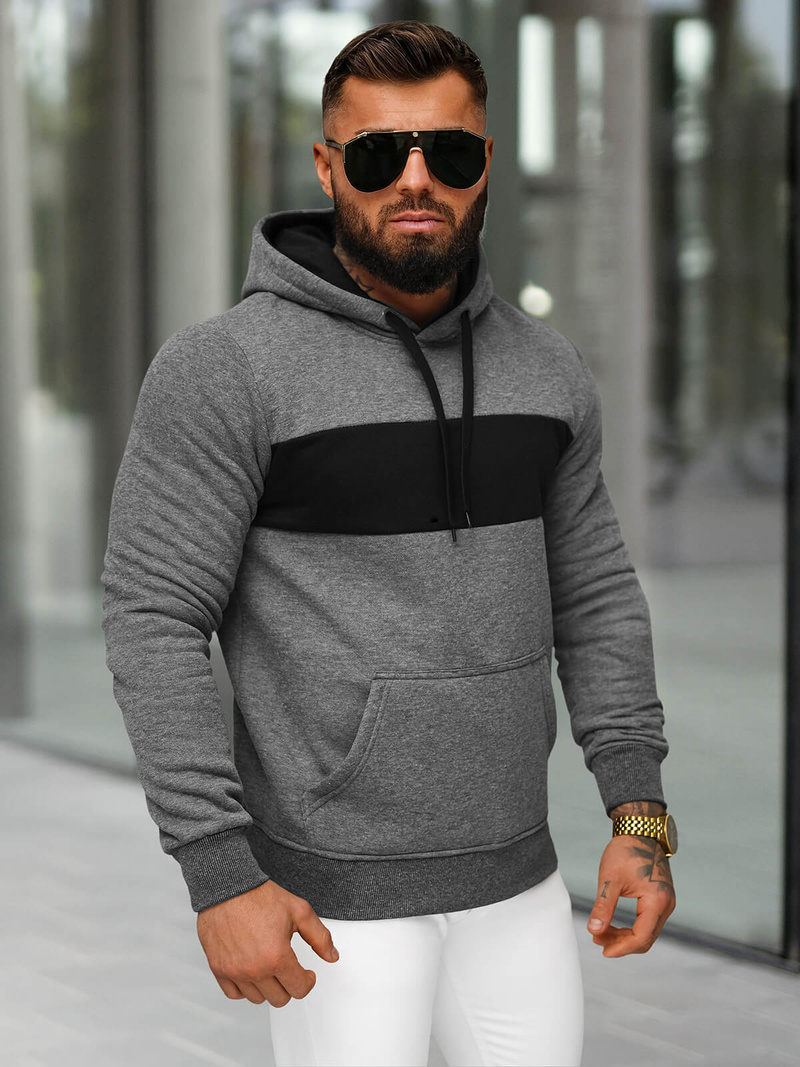 Grafitinis vyriškas džemperis su gobtuvu OZONEE JS/8B1315/5