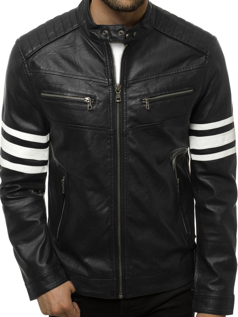 Juodai-Balta vyriška odinė striukė OZONEE YD/BF59359