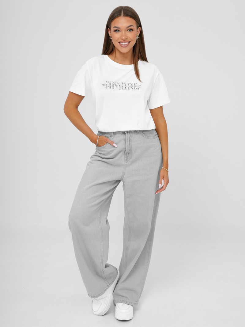 Baltai-sidabrinės moteriški marškinėliai OZONEE JS/YJ77716