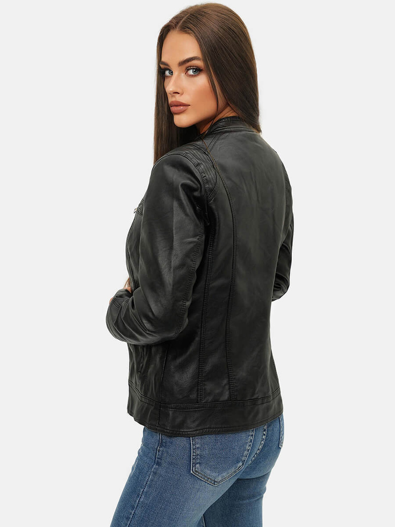 Juoda Moteriška Odinė Striukė OZONEE JS/11Z8010