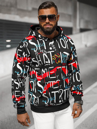 Juodas vyriškas džemperis su gobtuvu OZONEE JS/8B1233/3