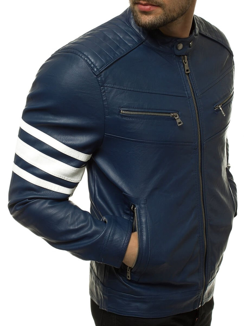 Granatinė vyriška odinė striukė OZONEE YD/BF59359