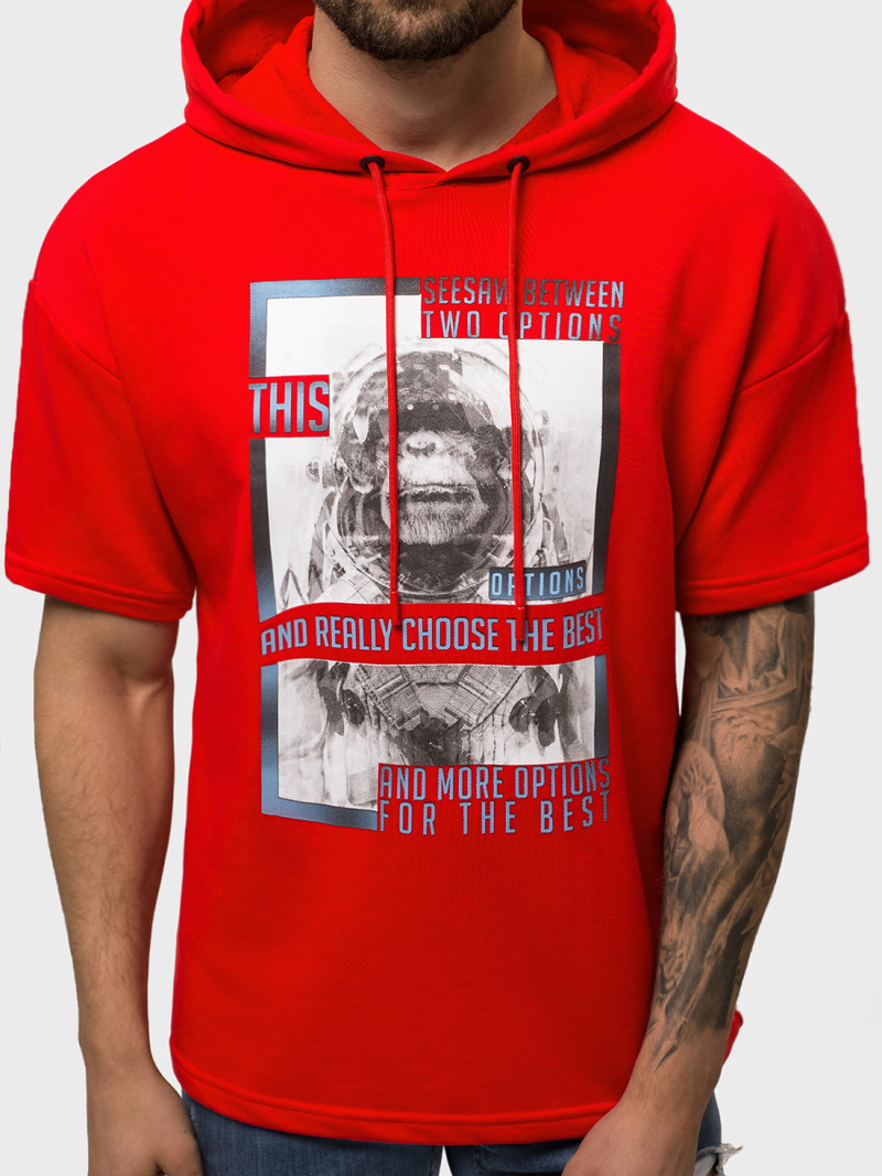 Raudona vyriškas džemperis su gobtuvu OZONEE B/20402010