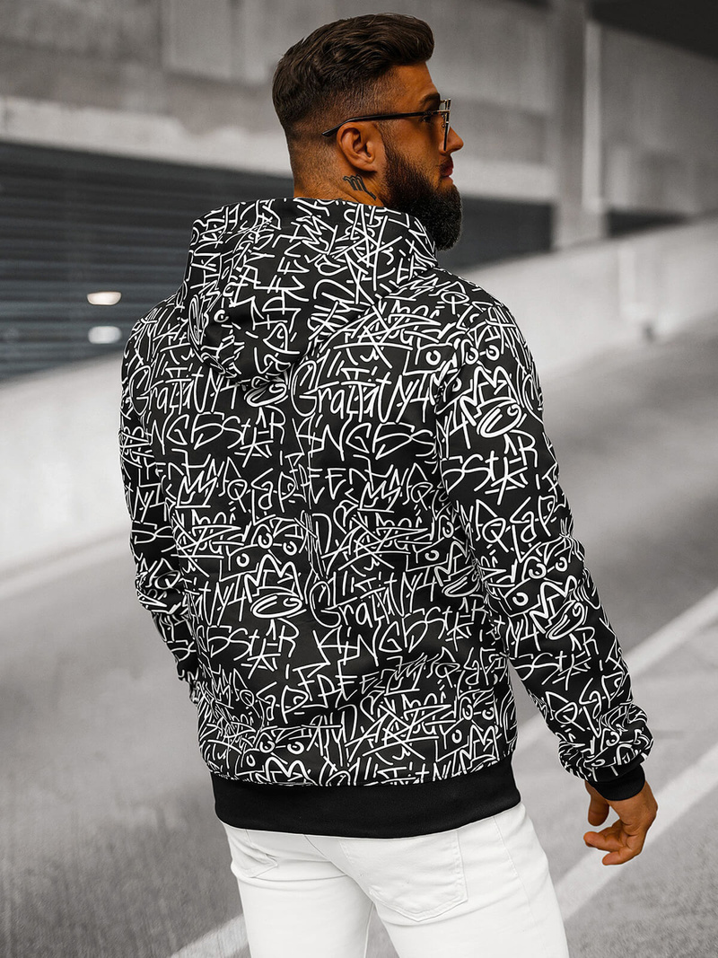 Juodas vyriškas džemperis su gobtuvu OZONEE JS/8B1183/3