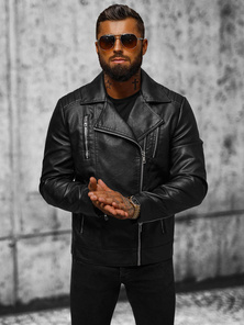 Juoda vyriška odinė striukė OZONEE JS/11Z8067