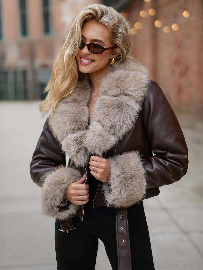 Šokoladas moteriška odinė striukė OZONEE JS/61M8511/158