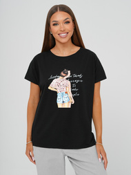 Juodi moteriški marškinėliai OZONEE JS/95T2573/3